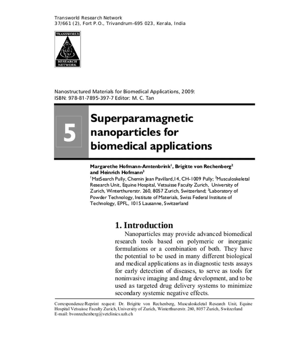 Supeparamagnetic Nanoparticles for Biomedical Applications